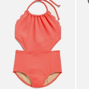 Old Navy One Piece Swimsuit Scalloped Edge Ties at Neck
